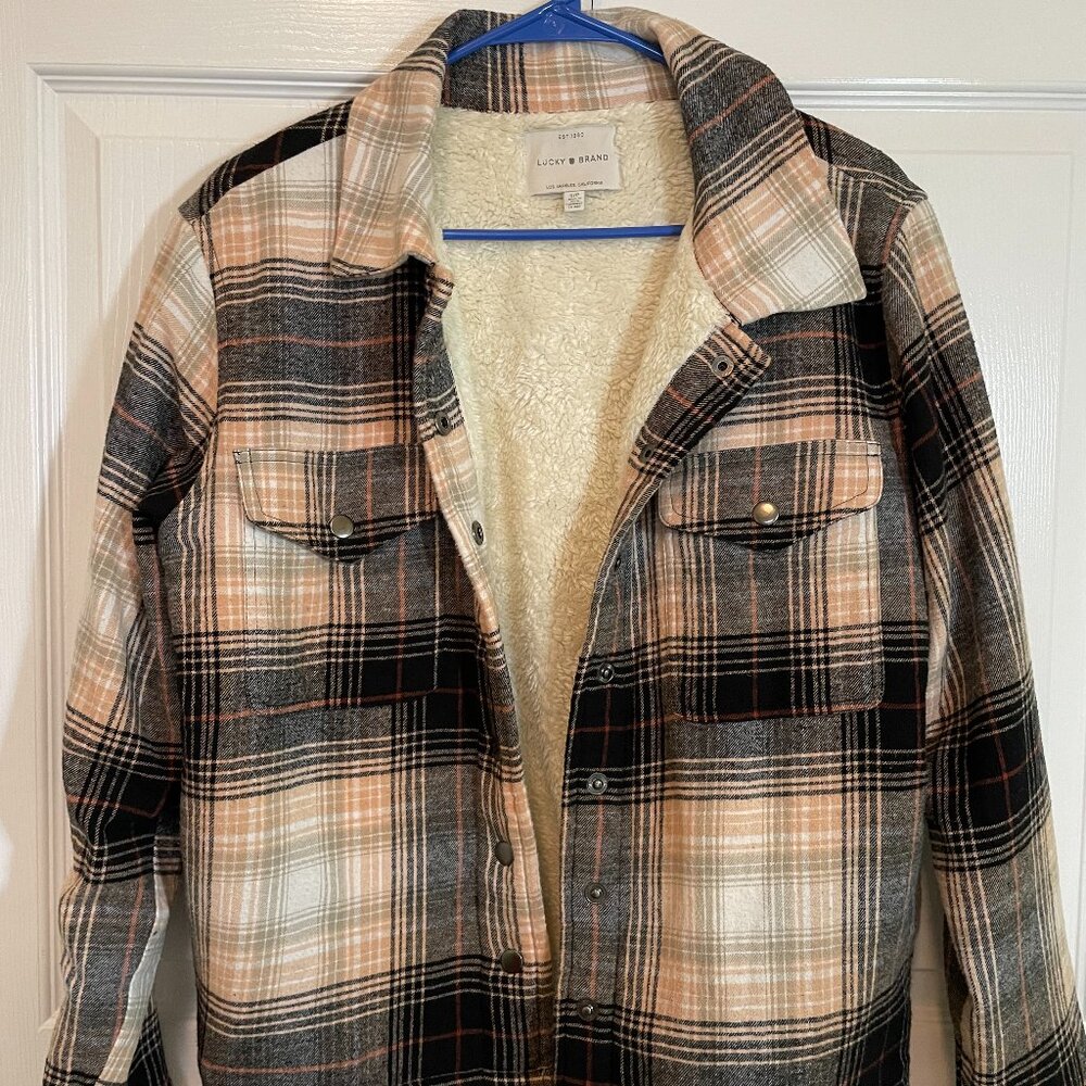 Lucky Brand size small plaid "Shacket" with furry liner - Picture 4 of 13